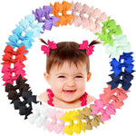 2" Baby Hair Clips Fully Lined Bows Tiny Alligator Clips for Infants and Toddlers in Pairs