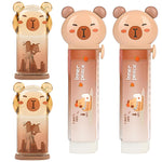 4Pcs Cute Capybara Retractable Eraser and Capybara Pencil Sharpener,Capybara Cute Birthday Christmas Gifts Set for Kawaii Office School Home Supplies