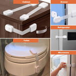 16 Pack Vmaisi Multi-Use Adhesive Straps Locks - Childproofing Baby Proofing Cabinet Latches for Drawers, Fridge, Dishwasher, Toilet Seat, Cupboard, Oven,Trash Can, No Drilling (White) (16)