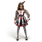 Spooktacular Creations Girls Clown Costume, Halloween Scary Clown Costume, Black and White Bloody Jester Dress for Girls Halloween Dress Up, Role Play, Cosplay Party-L