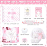 Baptism Gifts for Girl, Christening Gift Set for Baby Girls, Baby Dedication Gift, Includes Bunny Stuffed Animal, First Rosary Beads, Prayer Book, Keepsake Blanket, Catholic Baptism Gift Basket