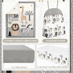 4 Piece Woodland Forest Animals Crib Bedding Set, Including Jungle Safari Crib Skirt, Blanket, Nursery Bed Sheet and Diaper Stacker, Soft Neutral Nursery Standard Size Baby Bedding for Baby Girls Boys