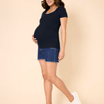 Motherhood Maternity Women’s Square Neck Rib Knit Short Sleeve Pregnancy Top, Black, X-Large