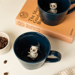 DIHOclub Racoon Ceramic Cup Hidden 3D Animal Inside Mug,Cute Cartoon Handmade Figurine Mugs,Holiday and Birthday Gift for Coffee Milk Tea Lovers,12 OZ(Dark Blue)