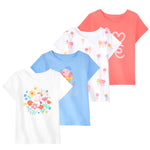 Garanimals Baby & Toddler Girl Ice Cream Tees - Short Sleeve Tees - Kid's Casual Crew Neck - Size 3-6 Months - White, Pink, Blue - 4 Pack