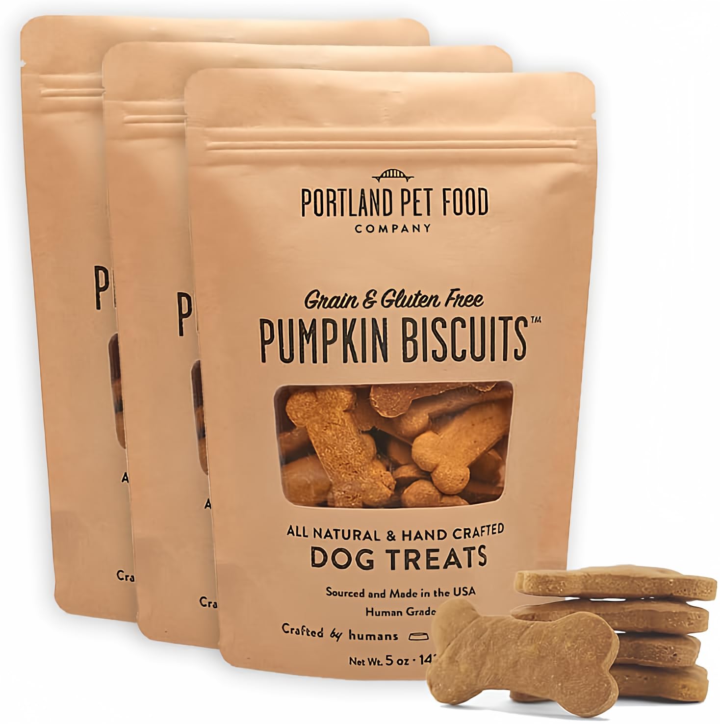 Portland Pet Food Company Healthy Dog Treats Variety 3-Pack - Grain-Free, Human-Grade, Gingerbread, Pumpkin and Bacon Dog Treats Multipack - Natural Dog Training Treats & Biscuits Made in the USA Only