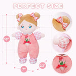 OUOZZZ Soft Baby Doll for Girls - My First Baby Doll Birthday Gifts for Girls Plush Rag Dolls Tulip Pink Dress Toy for Toddlers Kids Infants 10"