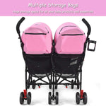 BABY JOY Double Umbrella Stroller, Lightweight Travel Side by Side Twin Stroller with Large Storage, Cup Holder, 5-Point Safety Harness, Adjustable Canopy & Compact Fold for Infant and Toddler (Pink)