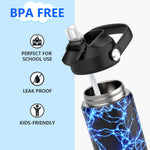 Ntswasd Boys Water Bottle with Straw,18 oz Kids Insulated Cups with Stainless Steel Leak Proof for School,Sport&Travel（Lightning）