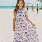 PATPAT Tween Dress for Girls Summer Maxi Long Casual Beach Birthday Party Big Girl Cute Dresses Purple Butterfly Size 10-11
