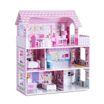 Costzon Wooden Dollhouse for Kids, 3-Story Semi-Open Doll House with 5 Rooms & 8 Pieces Furniture Accessories, Balcony, Preschool DIY Pretend Play Dollhouse Toy, Gift for Girls & Boys Ages 3+
