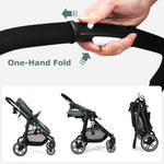 INFANS 2 in 1 Baby Stroller, High Landscape Infant Stroller & Reversible Bassinet Pram, Foldable Pushchair with Adjustable Canopy, Cup Holder, Storage Basket, Suspension Wheels (Green)