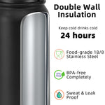 Fanhaw 20 Oz Kids Insulated Stainless Steel Water Bottle with Straw Lid, Leakproof & Anti-Dust Everyday Use Bottle for School, Women & Men, Back to School Essentials (Black)
