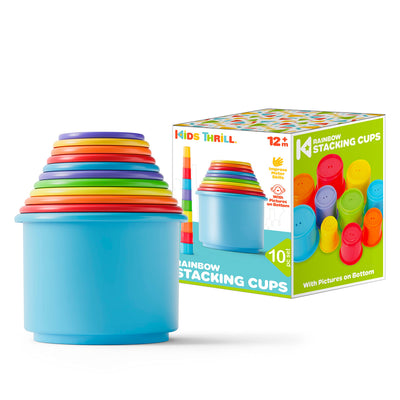 KIDSTHRILL Rainbow Colors Baby Stacking Cups for Toddlers, Tall Baby Stacking Toys Nesting Cups, Drain Holes for Bath Toys, Educational & Motor Skills Sorting & Nesting for 1 2 3 Years Old