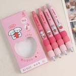 MOZXIRZ 4 Pcs Cute Gel Pens Aesthetic Retractable Pens Cartoon Soft Grip Pen 0.5mm Black Ink Pen Kawaii Office School Pens Supplies for Women Men (Pink Puppy)