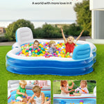 QPAU Inflatable Swimming Pool with 2 Seats and Backrests, 80" L x 80" W x 27" D Large Full-Sized Family Pools for Kids and Adults for Backyard, Garden, Outdoors, Blue