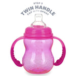 Nuby 3 in 1 Baby Bottle to Training Sippy Cup - 8 Oz Toddler Cups Spill Proof with Soft Spout, Nipple & Removeable Grip Handles - BPA Free & Dishwasher Safe (Pink)