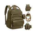 KeaBabies Diaper Bag Backpack - Multifunctional Travel Diaper Back Packs, Maternity Baby Changing Bags, Compact 18L Capacity, PU Leather, Waterproof, Unisex, Nappy Changing Pad (Dark Olive)