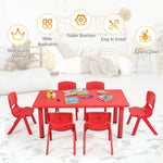 Costzon Kids Table and Chair Set, 6 Pcs Stackable Chairs, 47 x 23.5 Inch Rectangular Plastic Activity Table Set for Children Reading Drawing Playing Snack Time, Toddler School Furniture (Red)