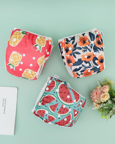 ALVABABY Swim Diapers 3pcs Baby & Toddler Snap One Size Reusable Adjustable Baby Boys' Swim Diapers for Swimming Lessons 3SWY66A