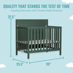Dream On Me Bellport 4-in-1 Convertible Mini Baby Crib, Compact Design in Safari Green, GreenGuard Gold & JPMA, Non-Toxic, Pinewood, Converts to Mini Daybed & Twin Bed, 1″ Mattress Pad