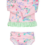 RuffleButts Baby/Toddler Girls Long Sleeve Rash Guard UPF50+ Sun Protected Bikini Swimsuit - Mermaid Princess, 3T