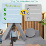 MeMoreCool Kids Modular Play Couch, 8-Piece Convertible Kids Couch Set in Grey, Foam Fort Builder Kids Sofa with Washable Plush Cover for Small Spaces Playroom Nursery, 150 lbs, Ages 1-5