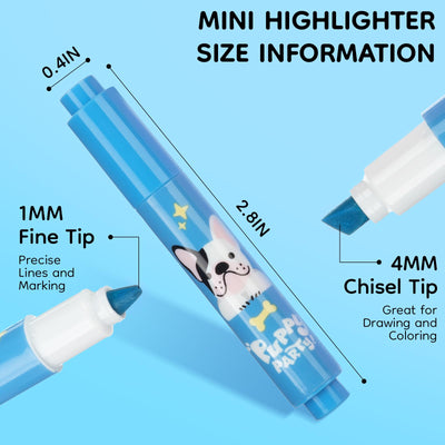M&G 6 Pack Mini Highlighters, Assorted Fluorescent Colors, Cute Puppy Design Highlighter Pens, Quick Dry Chisel Tip, No Bleed Highlighters for School Office Supplies（Multicolor）