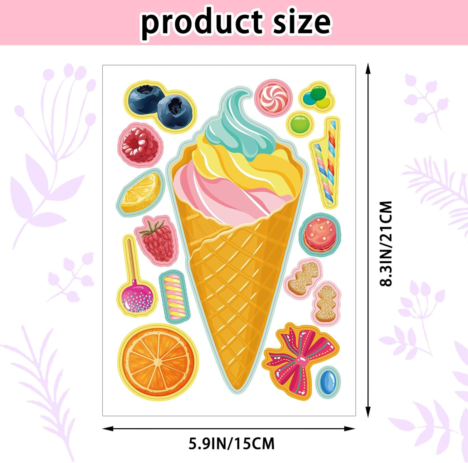 24 Sheets 8.3''×5.9'' Make Your Own Ice Cream Stickers for Toddlers Kids Party Favors, Make a Face Stickers for Kids Activities Supplies Crafts