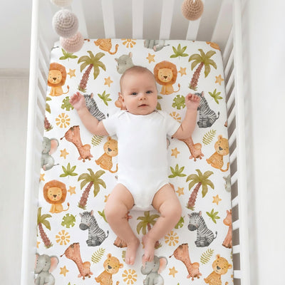 Fitted Baby Crib Sheets Set of 4, Unisex Crib Sheets for Boys Girls, Soft Neutral Crib Mattress Sheet, Breathable for Standard Crib and Toddler Mattress, 52 x 28 Inch (Animal)