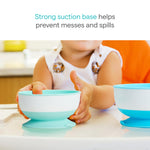 Munchkin Stay Put Suction Baby Bowls with Lids - Dishes for Babies and Toddlers, Self-Feeding Bowl Set for Kids 6+ Months, 3 Pack, Blue/Green