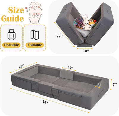 ENITYA Toddler Floor Bed with Washable Cover, Toddler Cots for Sleeping, Comfortable and Portable for Kids Travel, Foldable Kids Bed (Grey)