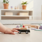 PlanToys® Police Car Wooden Montessori Vehicle Toy | Early Movement, Imagination and Practical Life Exploration | Eco Friendly Car for Indoor and Outdoor Play