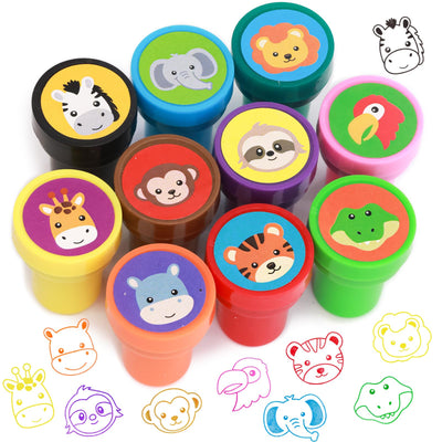WorldBazaar Safari Animal Stamps for Kids 20 Pcs Wild Animals Stamps for Crafting Prize Box Toys for Classroom Reward End of School Year Graduation Birthday Party Favors