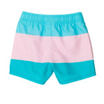 RUGGEDBUTTS Boys UPF50+ Sun Protection Striped Color Block Swim Trunks - Neon Pool Party Color Block, 2T
