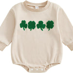 St Patricks Day Baby Boy Outfit Newborn Waffle Shamrock Onesie Sweatshirt Bubble Romper Top Infant Spring Clothes