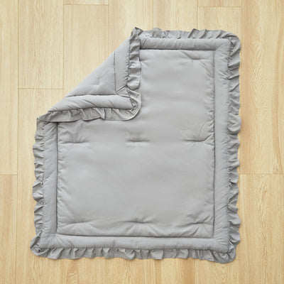 3 Pieces Crib Bedding Set Baby Ruffle Quilted Comforter with Fitted Sheet and Pillowcase - Cute Ruffled Shabby Chic Bedding Soft Blanket Design Gray