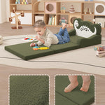YACODAVO 2-in-1 Toddler Couch Fold Out, Foldable Kids Sofa, Kids Chairs Comfy, Gift for Boys, Gift for Birthday, Children's Day, Dark Green Dinosaur