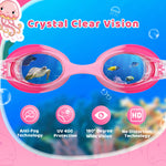 Vvinca Kids Swim Goggles with Fabric Strap No Tangle Pain-Free, Anti-Fog Swimming Pool Goggle No Leak for Toddlers Girls Boys