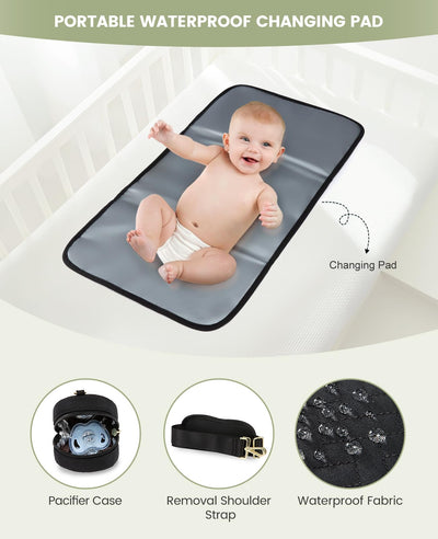 LOVEVOOK Diaper Bag, Large Baby Tote with Changing Pad and First Aid Bag, Black/Beige/Brown