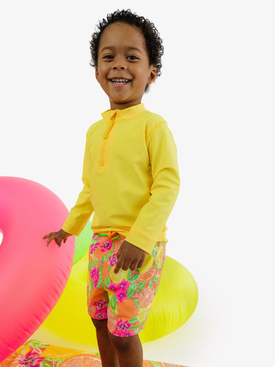 RUGGEDBUTTS Boys UPF50+ Stretch Swim Trunks - Neon Squeeze The Day, 3-6m