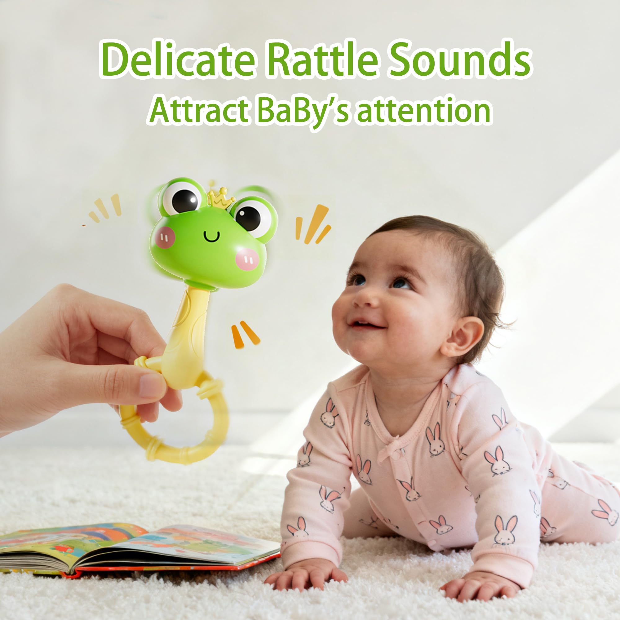 PUPYGOYGE Baby Rattle Teething Toy – Silicone Frog & Chick Handheld Sand Hammer Rattles, BPA-Free, 2-Pack, Ideal for Infants 0-6 Months, Sensory Development Toy