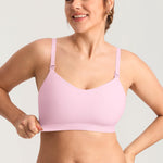 MOMANDA Seamless Nursing Bras for Breastfeeding Supportive Padded Wireless Maternity Bras with One-piece Molded Cups Sweet Pink Medium
