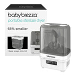 Baby Brezza portable sterilizer dryer with packaging on a white background