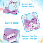 Infant Girl Swimsuit Baby Bathing Suit Set Purple One Piece Swimwear Bow Tie Flower Bikini 3-6 Months Baby Girl Swimsuit with Hat