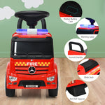 Costzon Ride On Push Car for Toddlers, Licensed Mercedes Benz Sliding Car w/Steering Wheel, Horn, Headlights, Under Seat Storage, Foot-to-Floor Riding Toy for Boys Girls 18-36 Months (Fire Truck, Red)