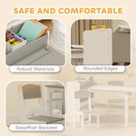 Qaba Kids Art Table & Easel Chair Set with Paper Roll, Toddler Desk and Chairs Set with Storage Shelves and Drawers, Activity Craft and Play Table for Writing Drawing Aged 3-8 Years Old, Gray