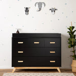 dadada Soho 5-Drawer Dresser for Nursery and Bedroom - Modern Design, Large Storage, Baby-Safe Finish, Soft Close Drawers, Anti-Tip Safety, Sturdy Legs & Solid Wood Handles, 47” Wide (Black+Natural)