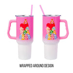 Silver Buffalo Care Bears Watercolor Heart Ombre Stainless Steel Tumbler with Handle and Straw, Fits in Standard Cup Holder, 40 Ounces