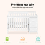 Dream On Me Jayden 4‑in‑1 Mini Convertible Baby Crib & Changer with Storage in White, Pinewood, GreenGuard Gold & BSA, 1” Mattress Pad, 3 Mattress Heights, Converts to Mini Day & Twin-Size Bed